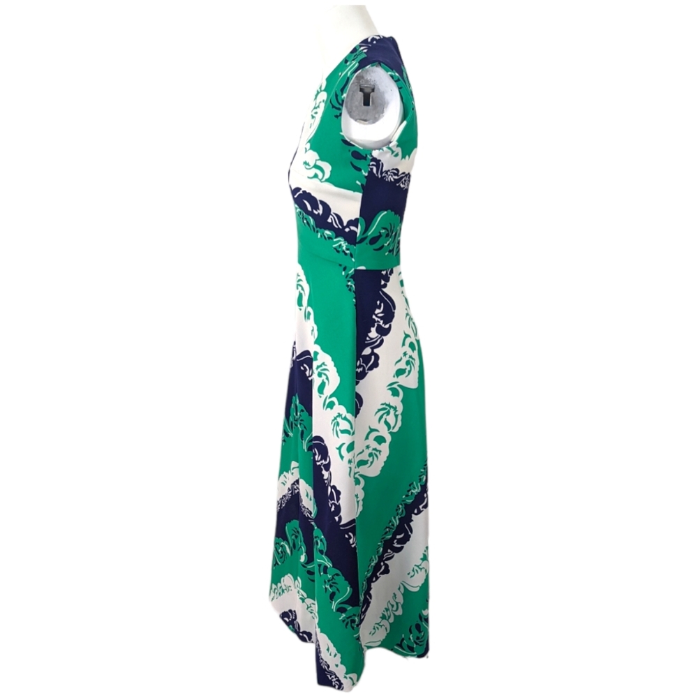 Vintage 70s 1970s Maxi Dress Mod Womens Small Green Blue Sleeveless V Ne… - Picture 3 of 13